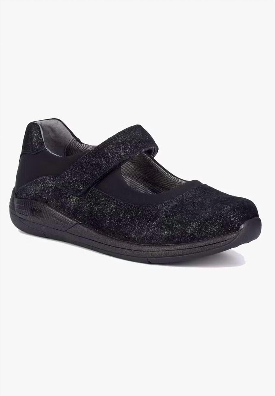 NEW DREW women's trust shoe in black/silver leather